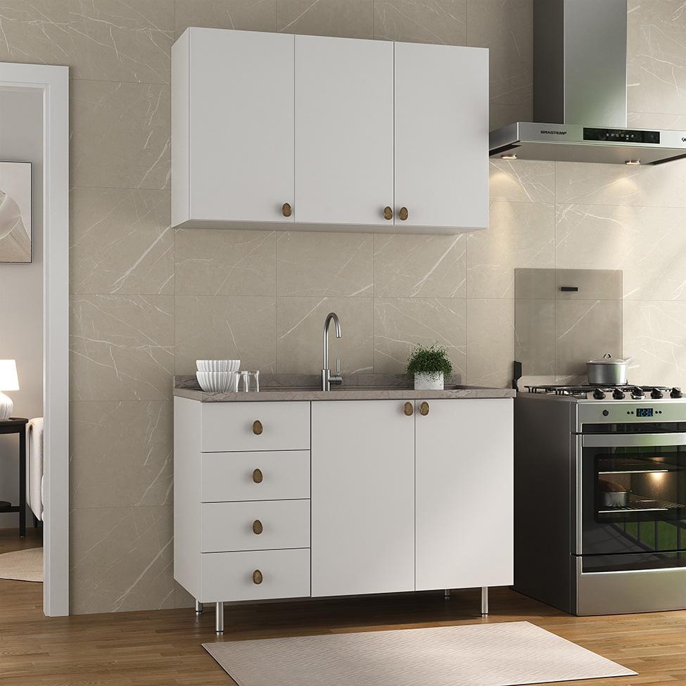 Cozinha Compacta Maranello 100% MDF 5 PT 4 GV Branco - 1