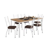 Conjunto de Mesa Retangular com Tampo de MDP Amadeirado e 6 Cadeiras Adriana Revestimento Sintético Imbuia e Branco - 1