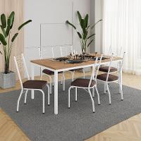 Conjunto de Mesa Retangular com Tampo de MDP Amadeirado e 6 Cadeiras Adriana Revestimento Sintético Imbuia e Branco - 2
