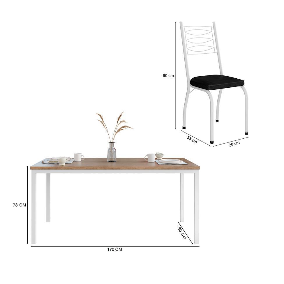 Conjunto de Mesa Retangular com Tampo de MDP Amadeirado e 6 Cadeiras Adriana Revestimento Sintético Preto e Branco - 3