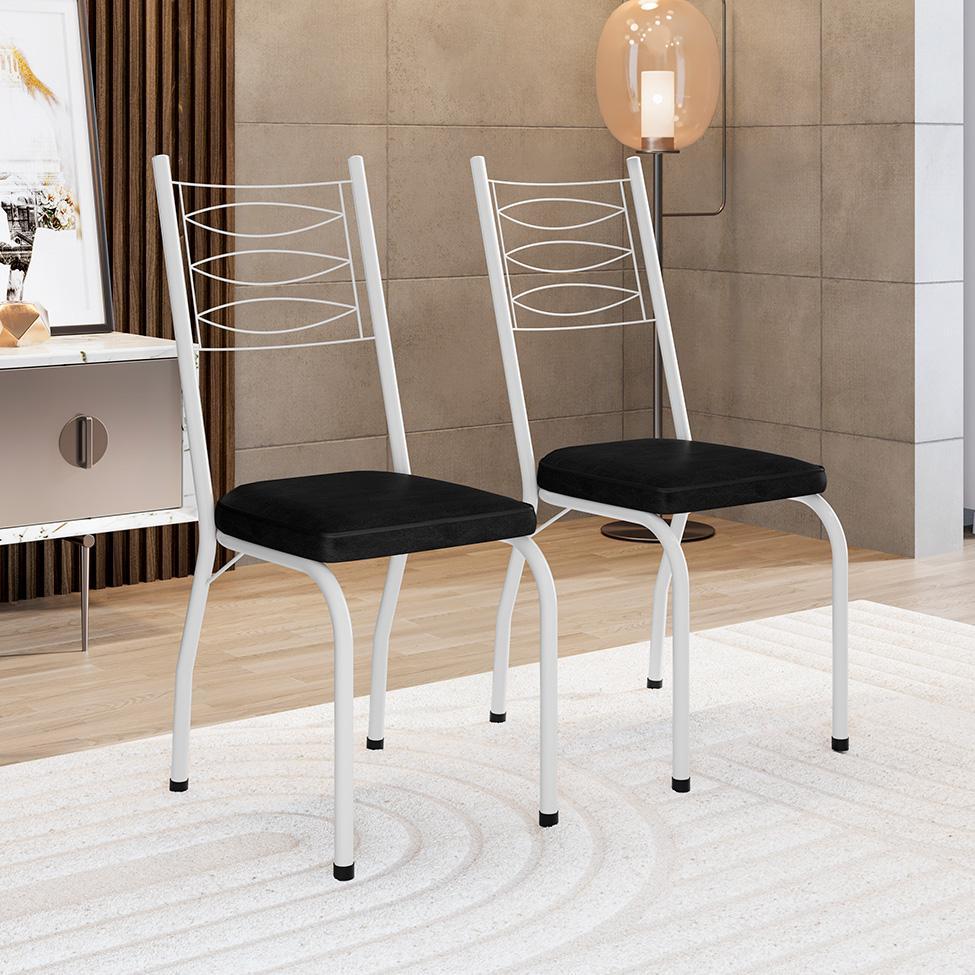 Conjunto de Mesa Retangular com Tampo de MDP Amadeirado e 6 Cadeiras Adriana Revestimento Sintético Preto e Branco - 7