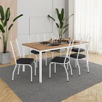 Conjunto de Mesa Retangular com Tampo de MDP Amadeirado e 6 Cadeiras Adriana Revestimento Sintético Preto e Branco - 2