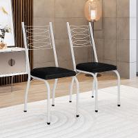 Conjunto de Mesa Retangular com Tampo de MDP Amadeirado e 6 Cadeiras Adriana Revestimento Sintético Preto e Branco - 7