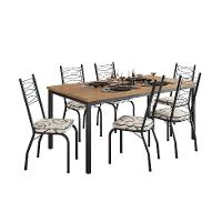 Conjunto de Mesa Retangular com Tampo de MDP Amadeirado e 6 Cadeiras Adriana Revestimento Sintético Cedro e Preto - 1