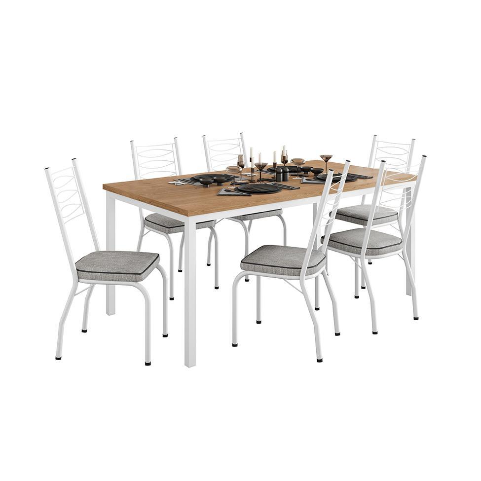 Conjunto de Mesa Retangular com Tampo de MDP Amadeirado e 6 Cadeiras Adriana Revestimento Sintético Grafite e Branco - 1