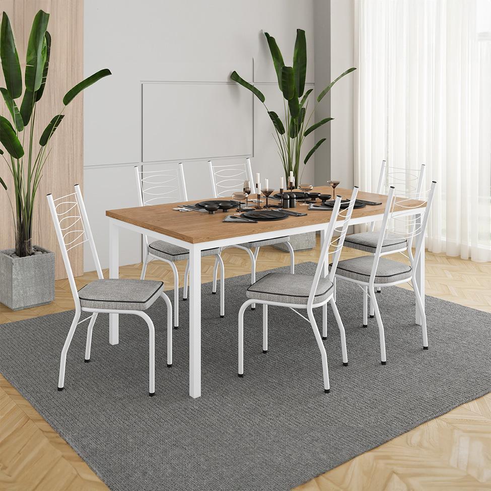 Conjunto de Mesa Retangular com Tampo de MDP Amadeirado e 6 Cadeiras Adriana Revestimento Sintético Grafite e Branco - 2