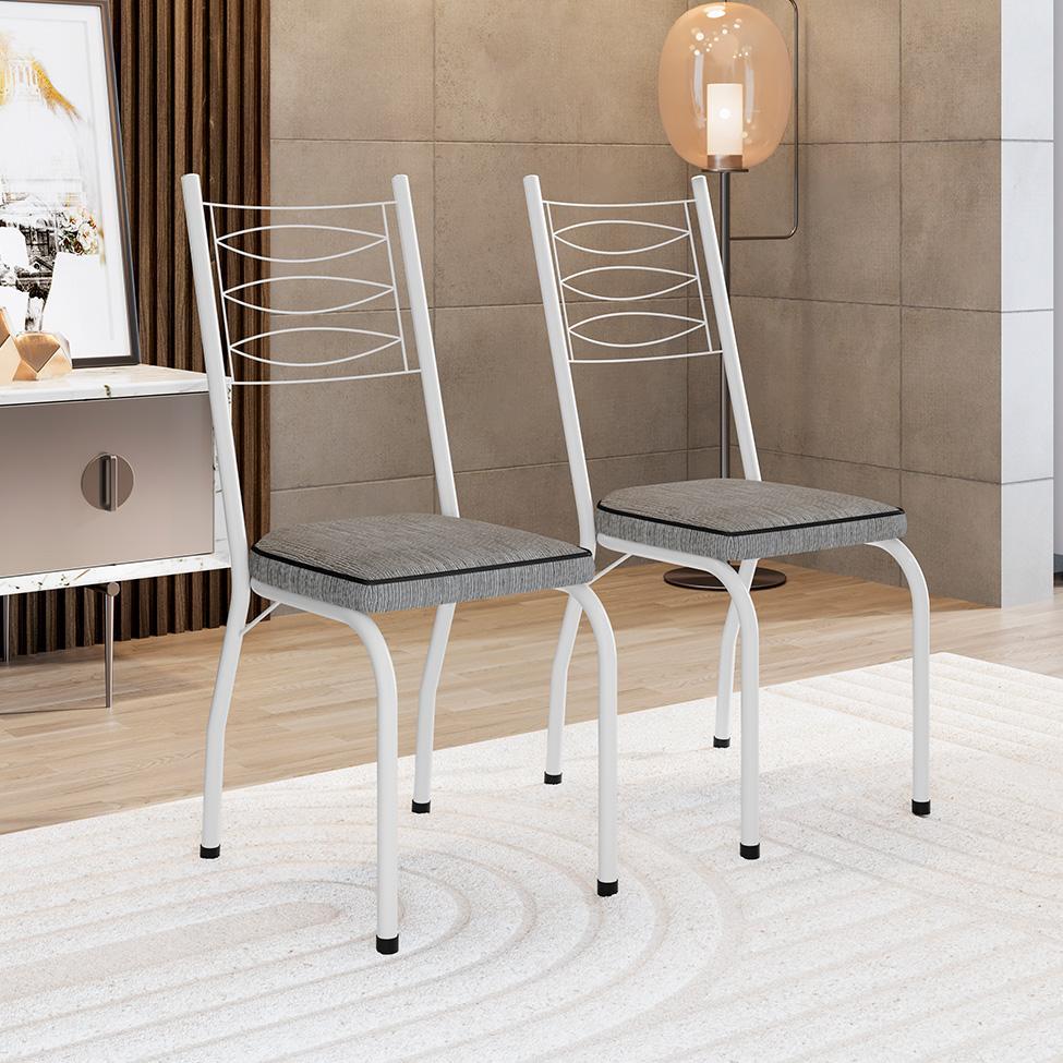 Conjunto de Mesa Retangular com Tampo de MDP Amadeirado e 6 Cadeiras Adriana Revestimento Sintético Grafite e Branco - 7