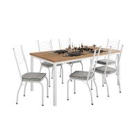Conjunto de Mesa Retangular com Tampo de MDP Amadeirado e 6 Cadeiras Adriana Revestimento Sintético Grafite e Branco - 1