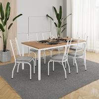 Conjunto de Mesa Retangular com Tampo de MDP Amadeirado e 6 Cadeiras Adriana Revestimento Sintético Grafite e Branco - 2
