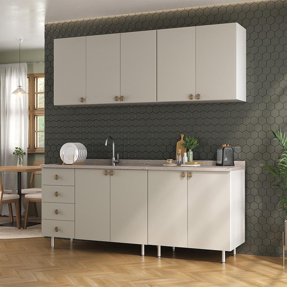 Cozinha Compacta Maranello 100% MDF 9 PT 4 GV Bege - 1