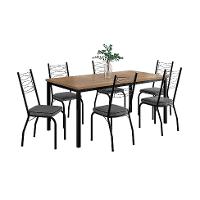 Conjunto de Mesa Retangular com Tampo de MDP Amadeirado e 6 Cadeiras Adriana Revestimento Sintético Platina e Preto - 1