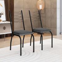 Conjunto de Mesa Retangular com Tampo de MDP Amadeirado e 6 Cadeiras Adriana Revestimento Sintético Platina e Preto - 6