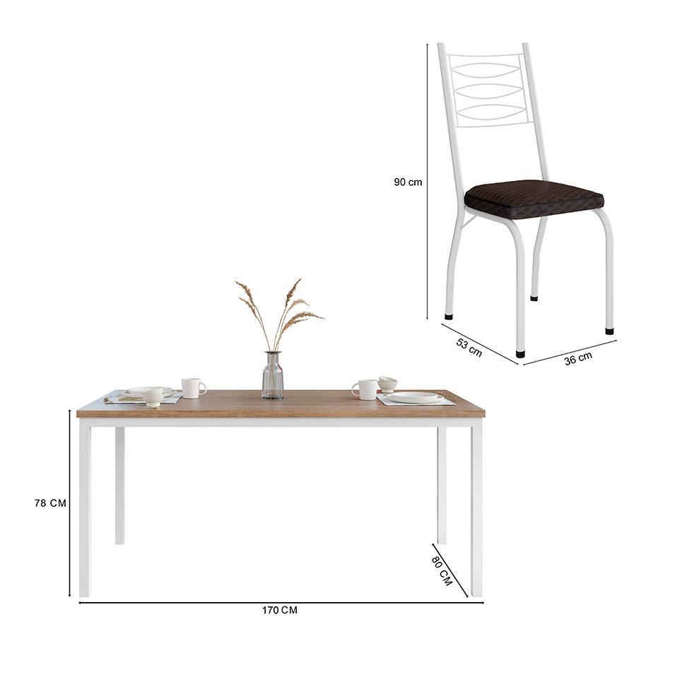 Conjunto de Mesa Retangular com Tampo de MDP Amadeirado e 6 Cadeiras Adriana Revestimento Sintético Cacau e Branco - 3