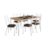 Conjunto de Mesa Retangular com Tampo de MDP Amadeirado e 6 Cadeiras Adriana Revestimento Sintético Cacau e Branco - 1
