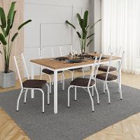 Conjunto de Mesa Retangular com Tampo de MDP Amadeirado e 6 Cadeiras Adriana Revestimento Sintético Cacau e Branco - 2