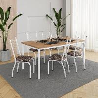 Conjunto de Mesa Retangular com Tampo de MDP Amadeirado e 6 Cadeiras Adriana Revestimento Sintético Palha e Branco - 2