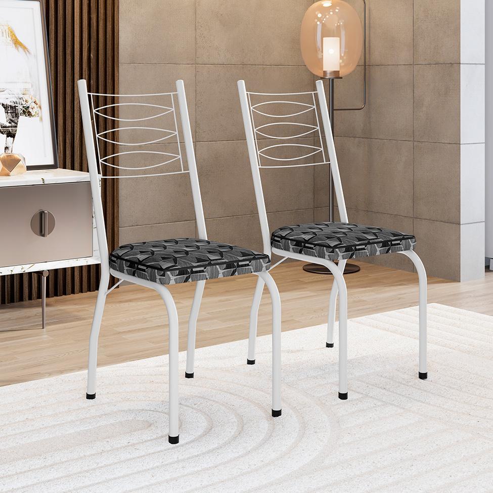 Conjunto de Mesa Retangular com Tampo de MDP Amadeirado e 6 Cadeiras Adriana Revestimento Sintético Silver e Branco - 2