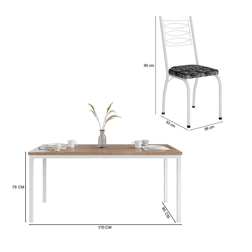 Conjunto de Mesa Retangular com Tampo de MDP Amadeirado e 6 Cadeiras Adriana Revestimento Sintético Silver e Branco - 3