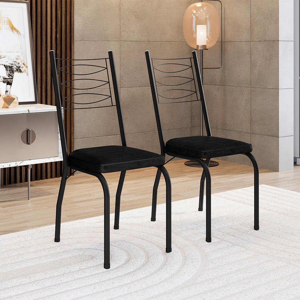 Conjunto de Mesa Retangular com Tampo de MDP Amadeirado e 6 Cadeiras Adriana Revestimento Sintético Preto - 7