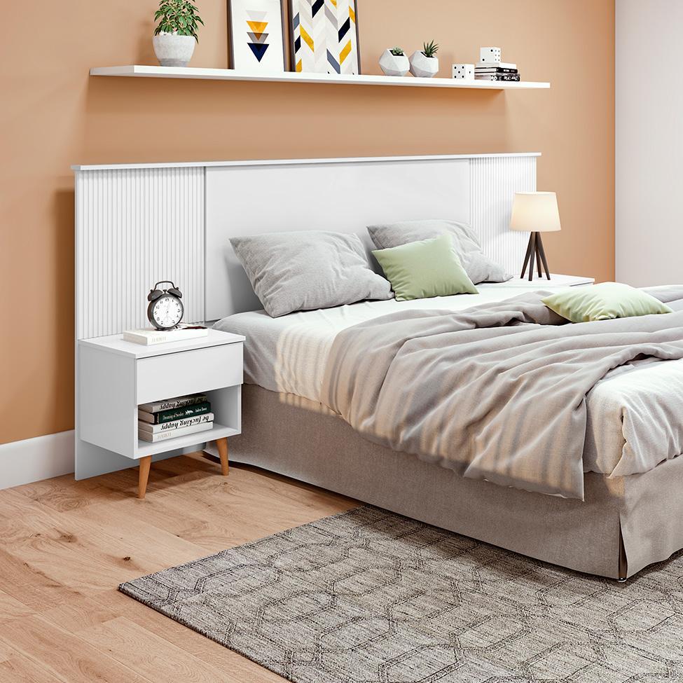 Cabeceira Queen com 2 Mesas de Apoio Like 2 GV Branca - 1