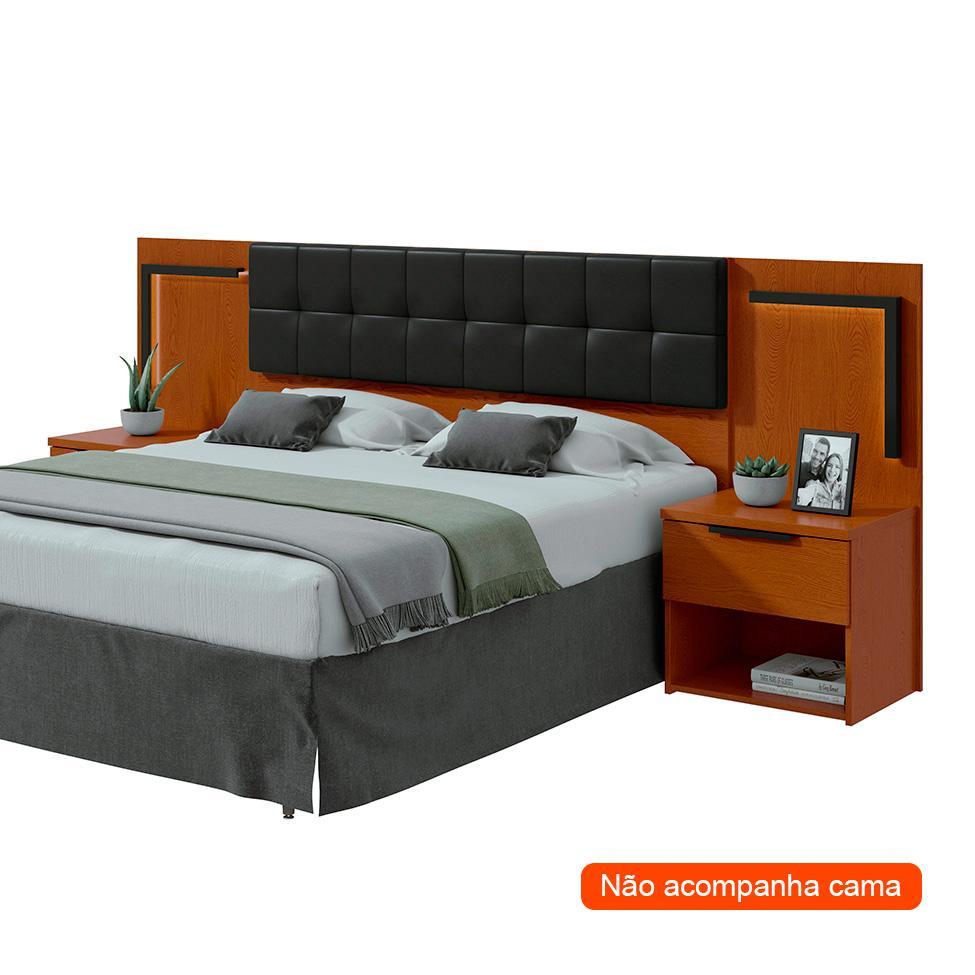 Cabeceira Queen com 2 Mesas de Apoio Calitan 2 GV Revestimento Sintético Preto e Frassino - 2