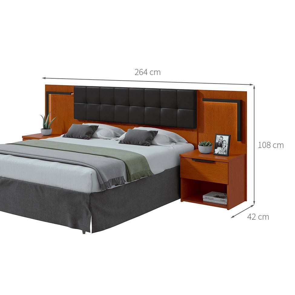 Cabeceira Queen com 2 Mesas de Apoio Calitan 2 GV Revestimento Sintético Preto e Frassino - 3