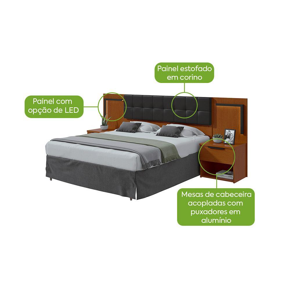 Cabeceira Queen com 2 Mesas de Apoio Calitan 2 GV Revestimento Sintético Preto e Frassino - 4