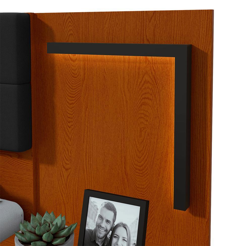 Cabeceira Queen com 2 Mesas de Apoio Calitan 2 GV Revestimento Sintético Preto e Frassino - 6