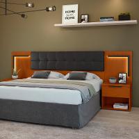 Cabeceira Queen com 2 Mesas de Apoio Calitan 2 GV Revestimento Sintético Preto e Frassino - 1