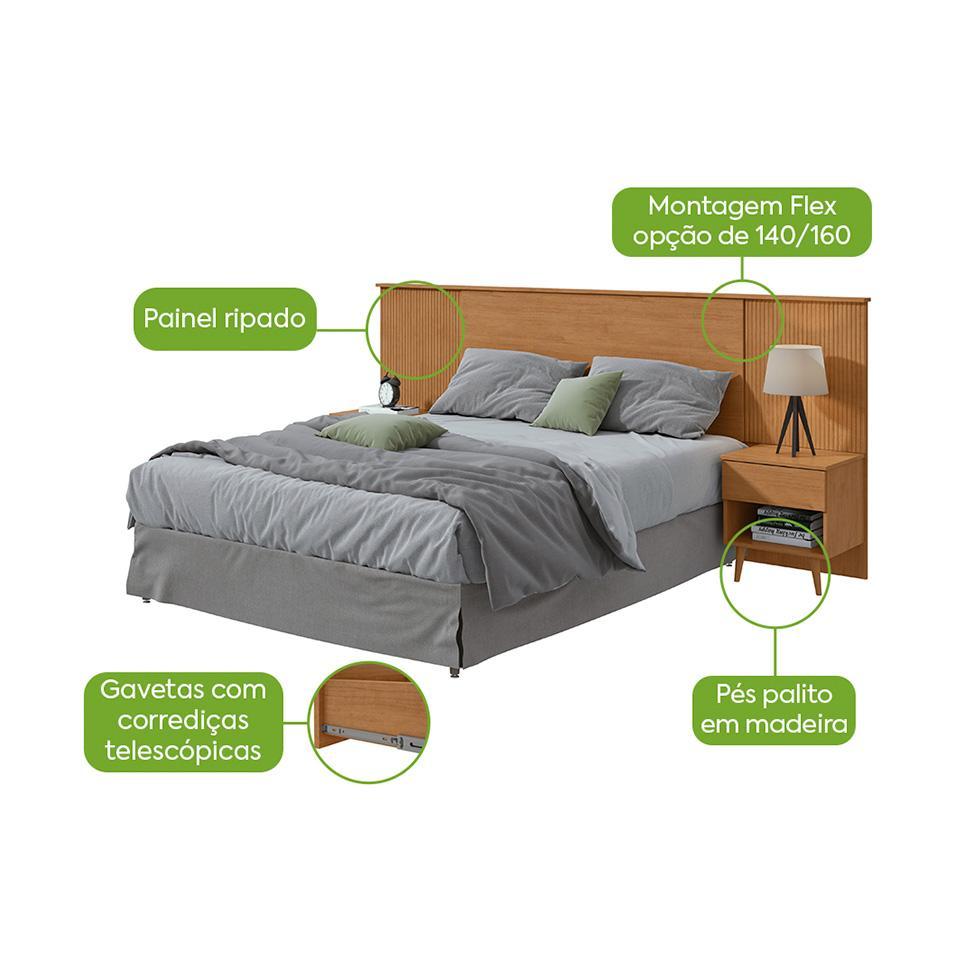 Cabeceira Queen com 2 Mesas de Apoio Like 2 GV Amêndoa - 4