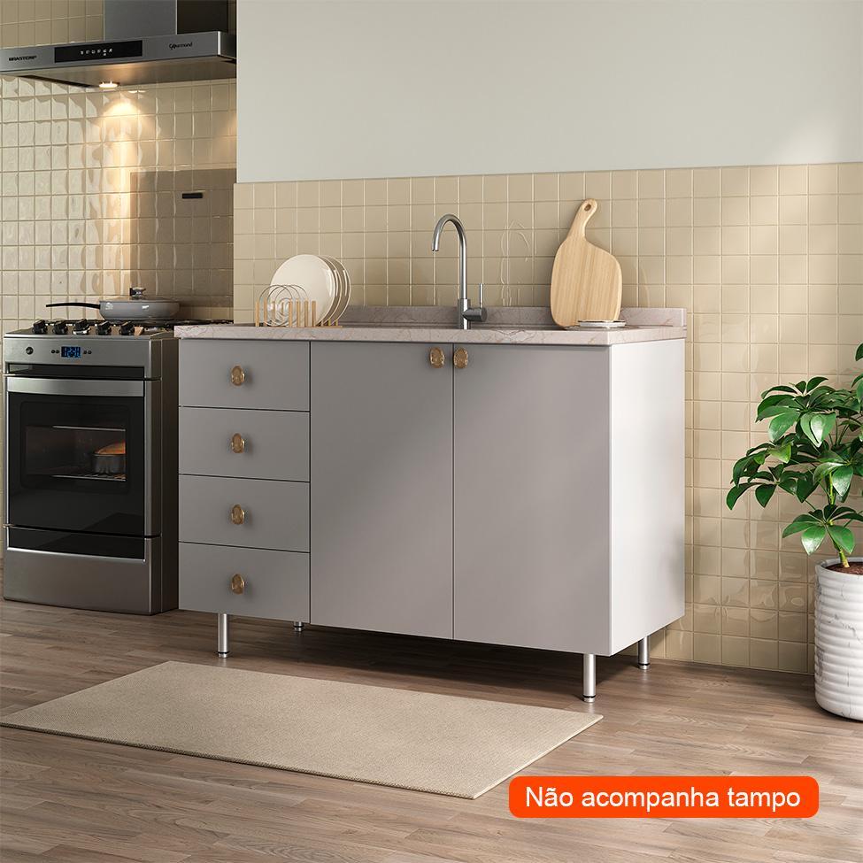 Balcão de Cozinha sem Tampo Maranello 100% MDF 2 PT 4 GV Cinza - 2