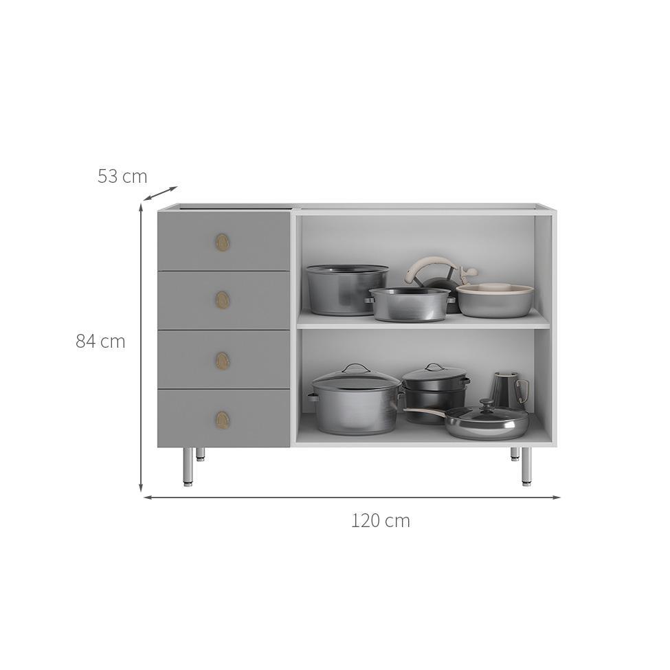 Balcão de Cozinha sem Tampo Maranello 100% MDF 2 PT 4 GV Cinza - 3