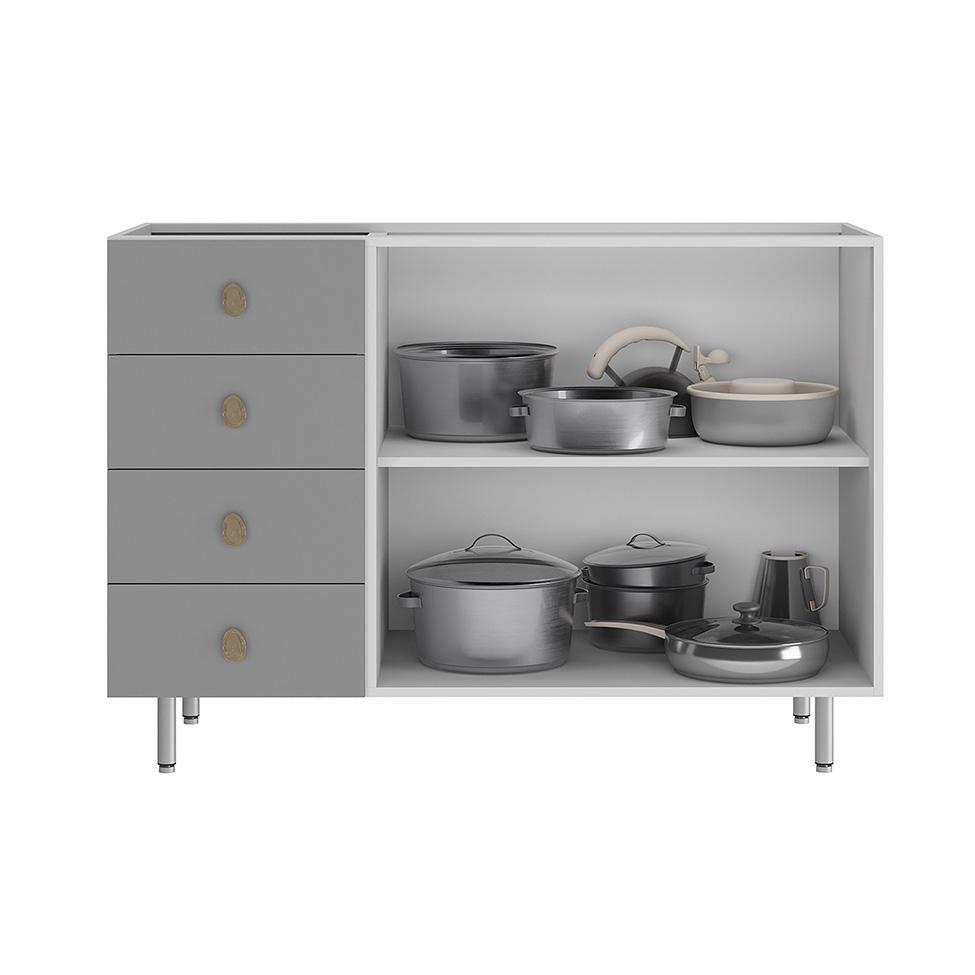 Balcão de Cozinha sem Tampo Maranello 100% MDF 2 PT 4 GV Cinza - 5