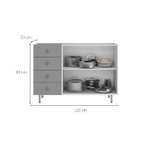 Balcão de Cozinha sem Tampo Maranello 100% MDF 2 PT 4 GV Cinza - 3