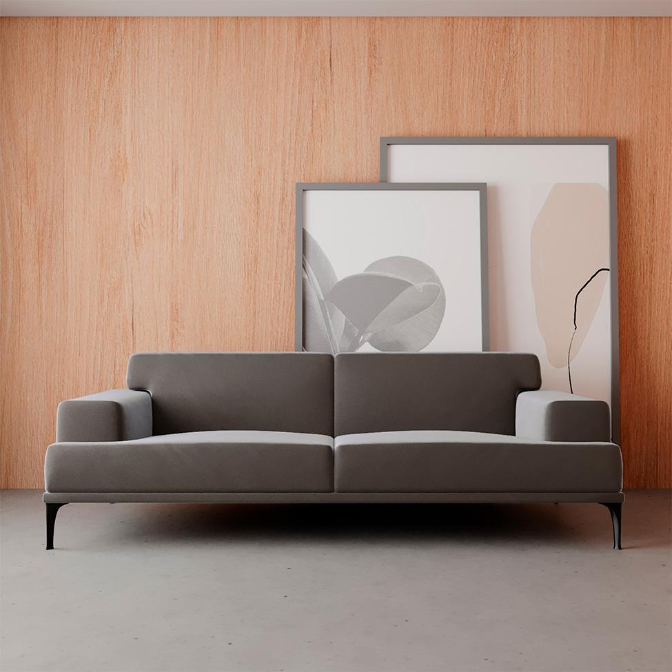 Sofá 3 Lugares Vito Veludo Cinza 190 cm - 2