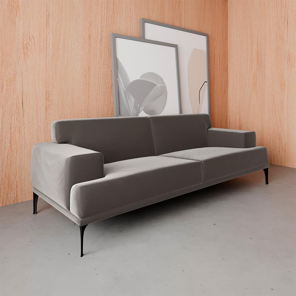 Sofá 3 Lugares Vito Veludo Cinza 190 cm - 4