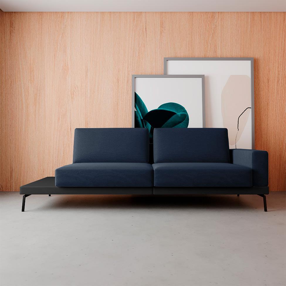 Sofá 4 Lugares Matteo com Mesa de Apoio Esquerda Linho Azul 260 cm - 2