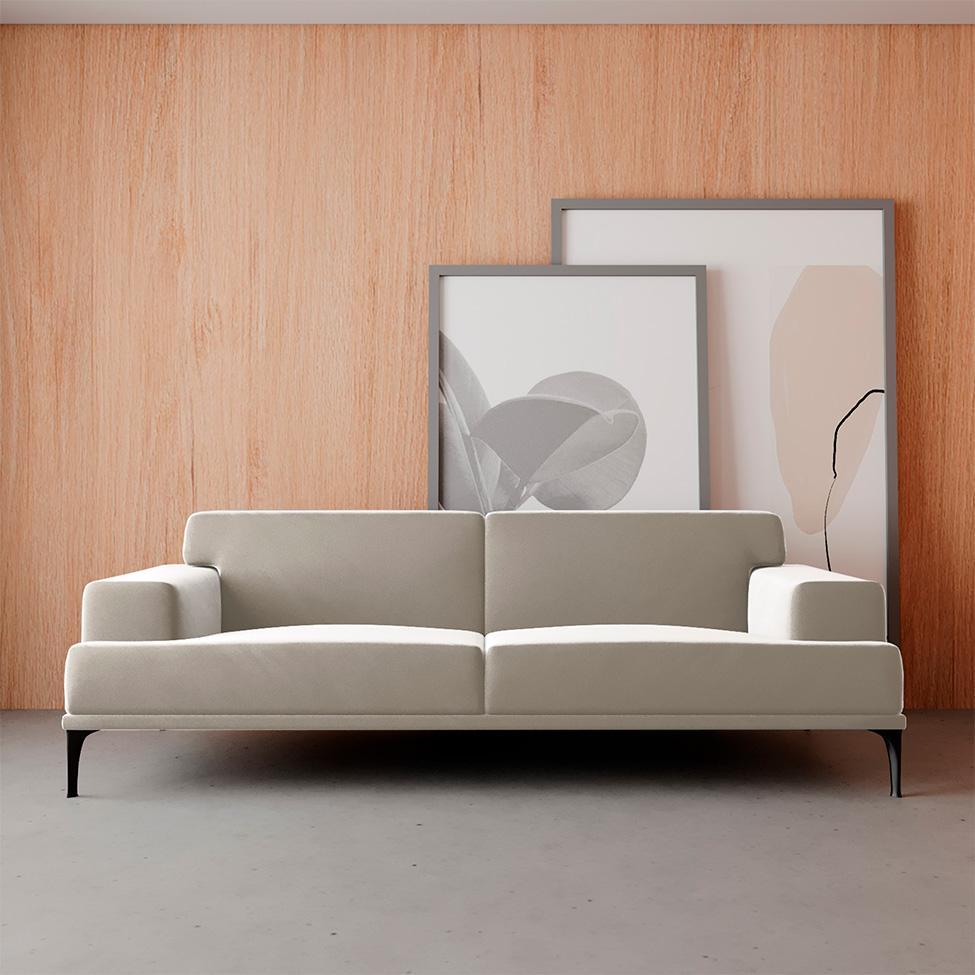 Sofá 3 Lugares Vito Veludo Bege 190 cm - 2