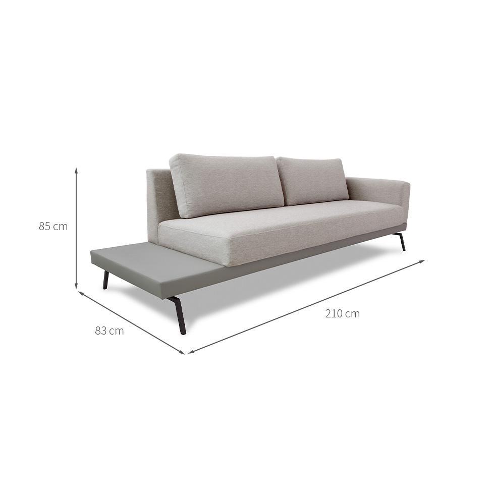 Sofá 3 Lugares Matteo com Mesa de Apoio Esquerda Linho Bege 210 cm - 3