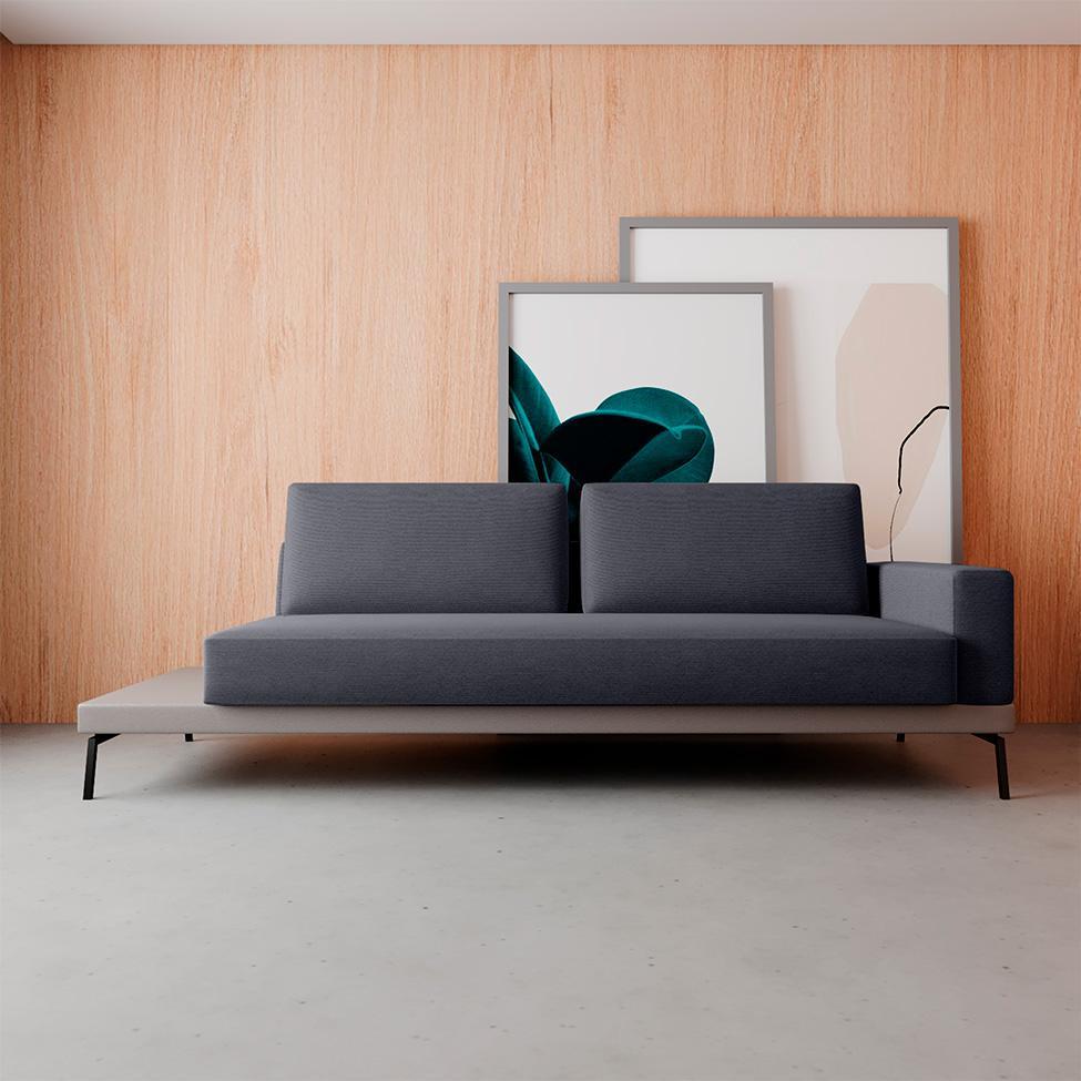 Sofá 3 Lugares Matteo com Mesa de Apoio Esquerda Linho Cinza 210 cm - 2