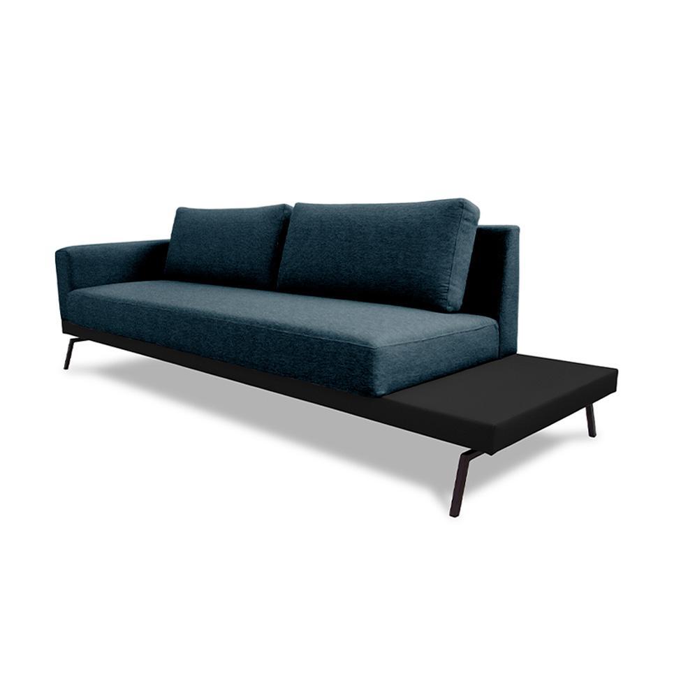 Sofá 3 Lugares Matteo com Mesa de Apoio Direita Linho Azul 210 cm - 1