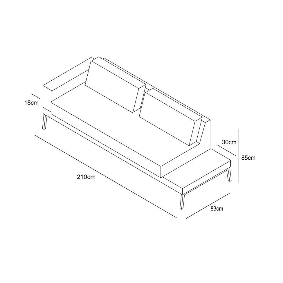 Sofá 3 Lugares Matteo com Mesa de Apoio Direita Linho Azul 210 cm - 7