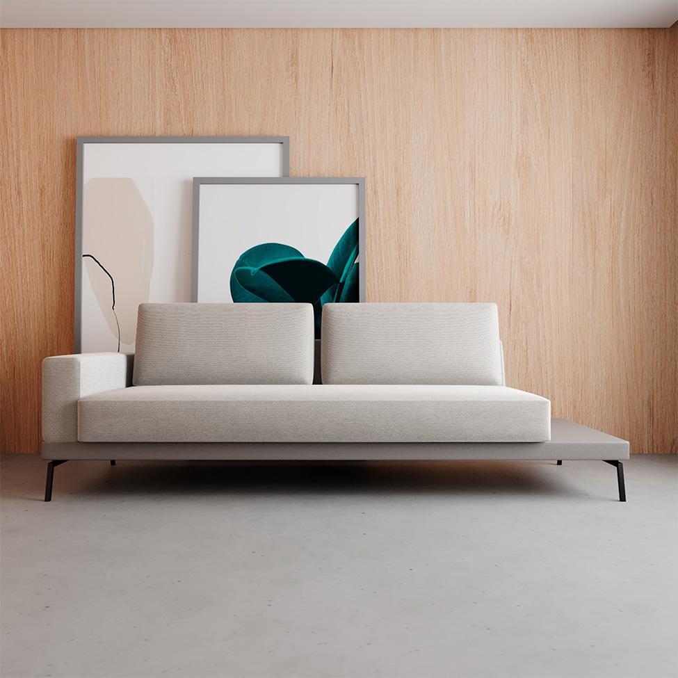 Sofá 3 Lugares Matteo com Mesa de Apoio Direita Linho Bege 180 cm - 2