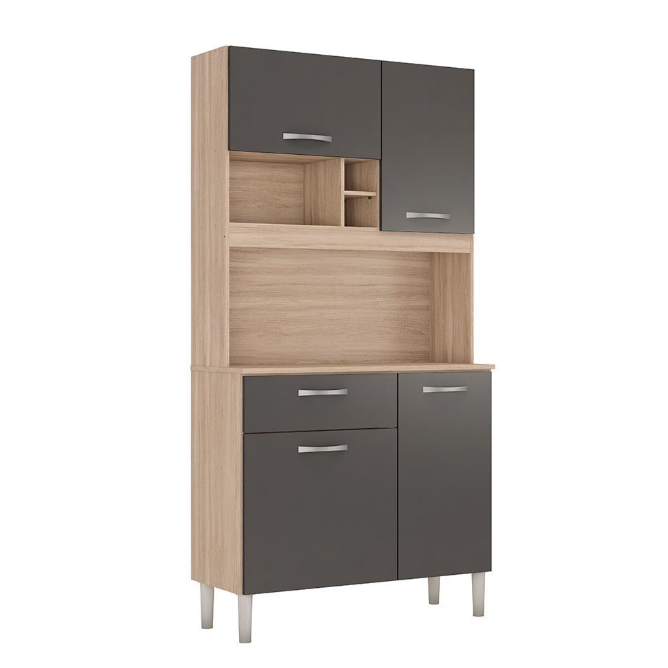 Cozinha Compacta Malta 4 Portas 1 Gaveta Avena e Grafito - 2