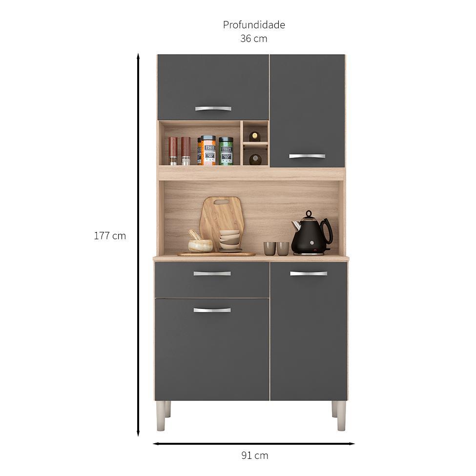 Cozinha Compacta Malta 4 Portas 1 Gaveta Avena e Grafito - 3