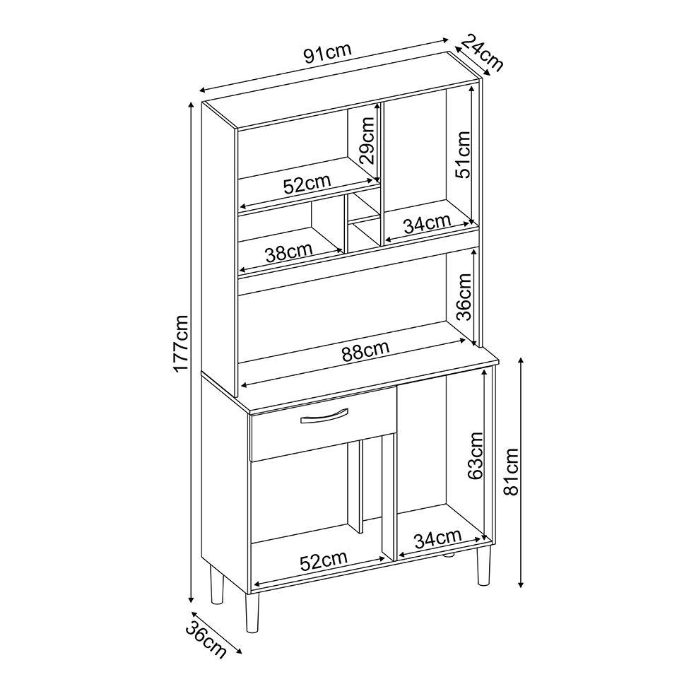 Cozinha Compacta Malta 4 Portas 1 Gaveta Avena e Grafito - 6