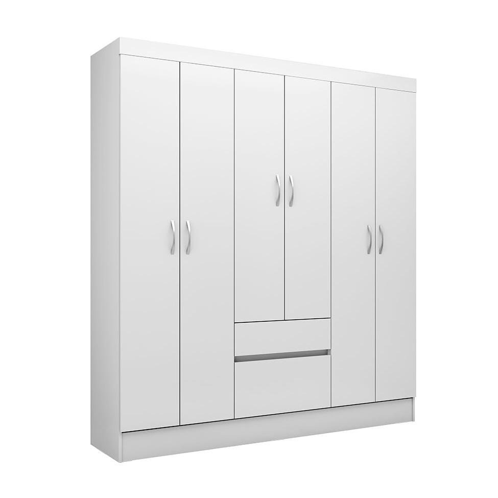 Guarda-Roupa Solteiro Sória Flex 6 Portas 2 Gavetas Branco e Rosa - 1