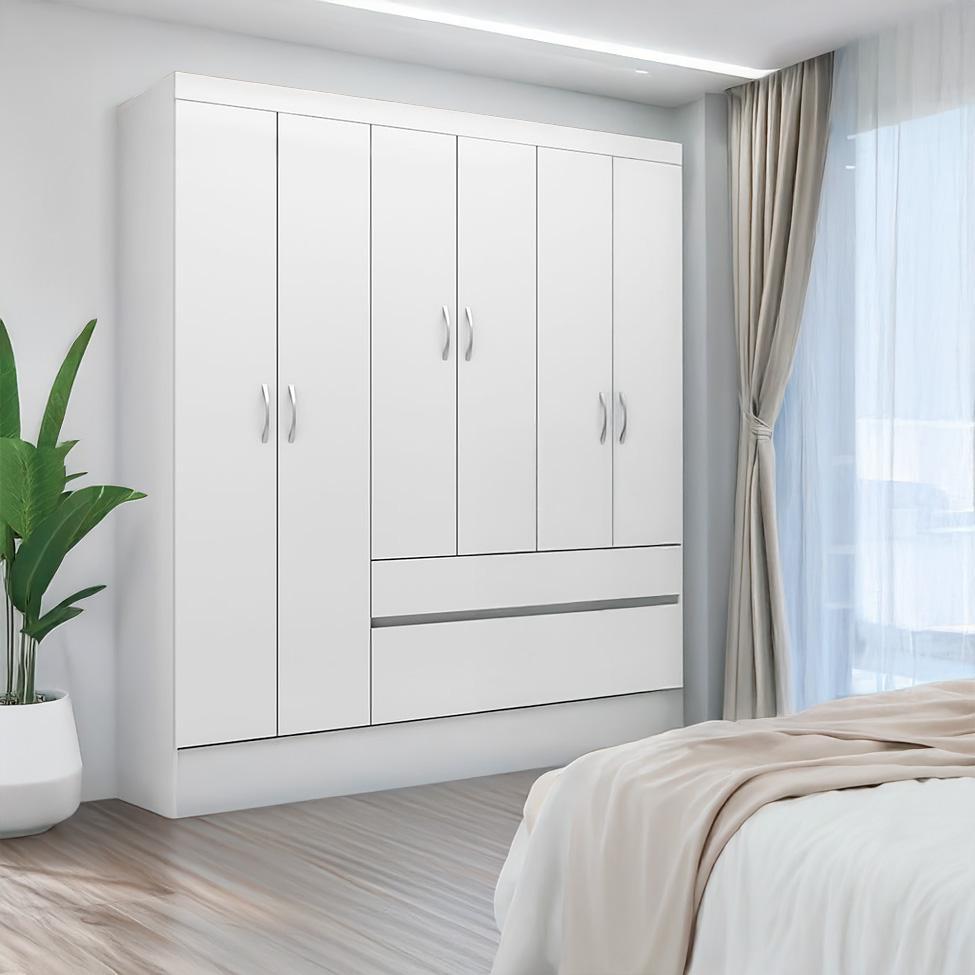 Guarda-Roupa Solteiro Sória Flex 6 Portas 2 Gavetas Branco e Rosa - 2