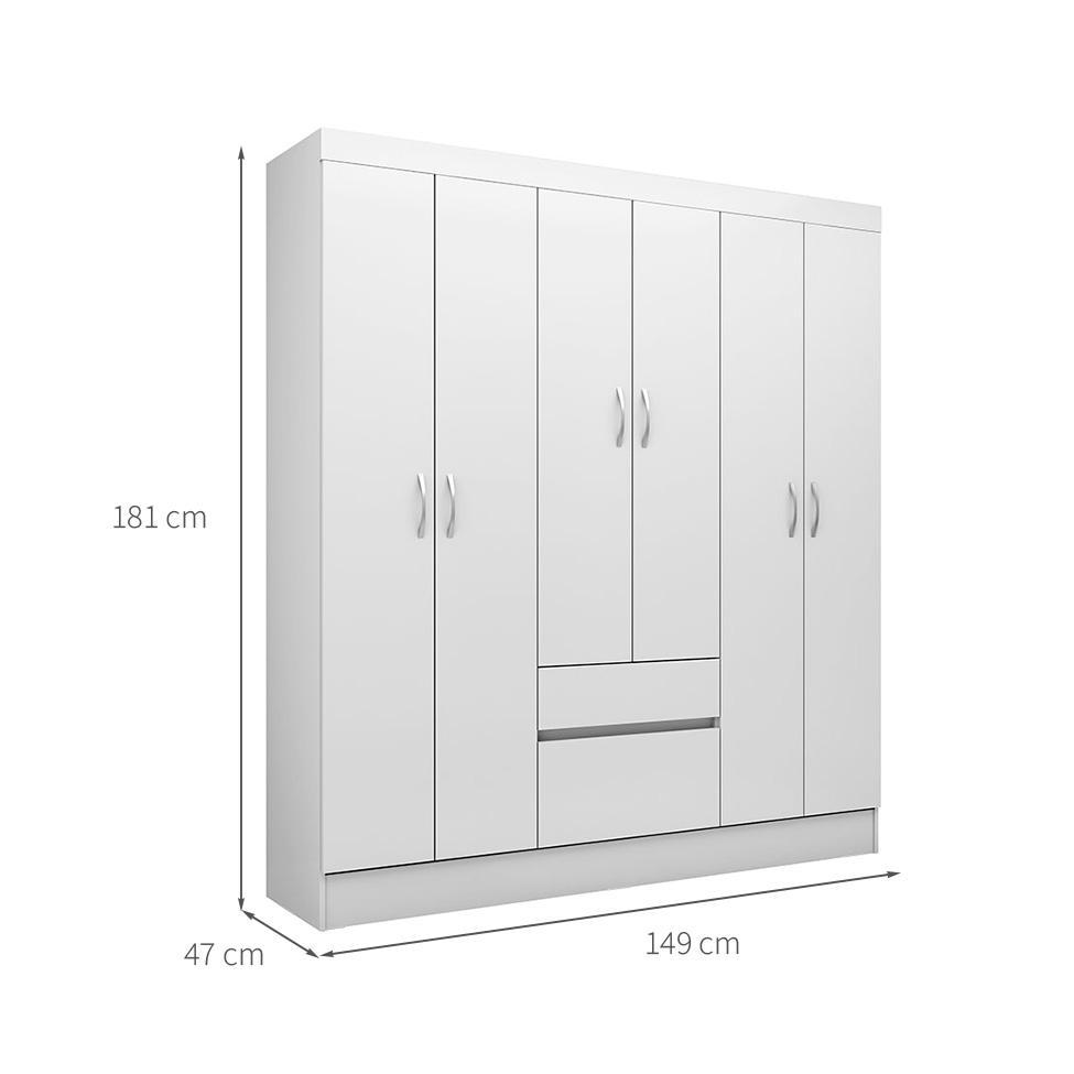 Guarda-Roupa Solteiro Sória Flex 6 Portas 2 Gavetas Branco e Rosa - 4