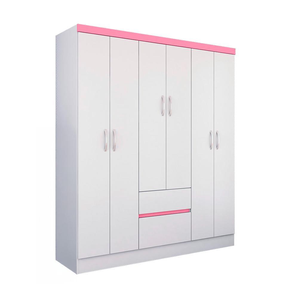 Guarda-Roupa Solteiro Sória Flex 6 Portas 2 Gavetas Branco e Rosa - 7